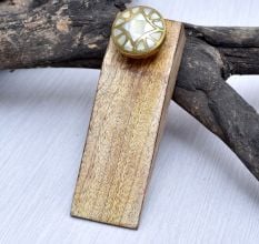 Round White & Golden Pattern Ceramic Wooden Door Stopper